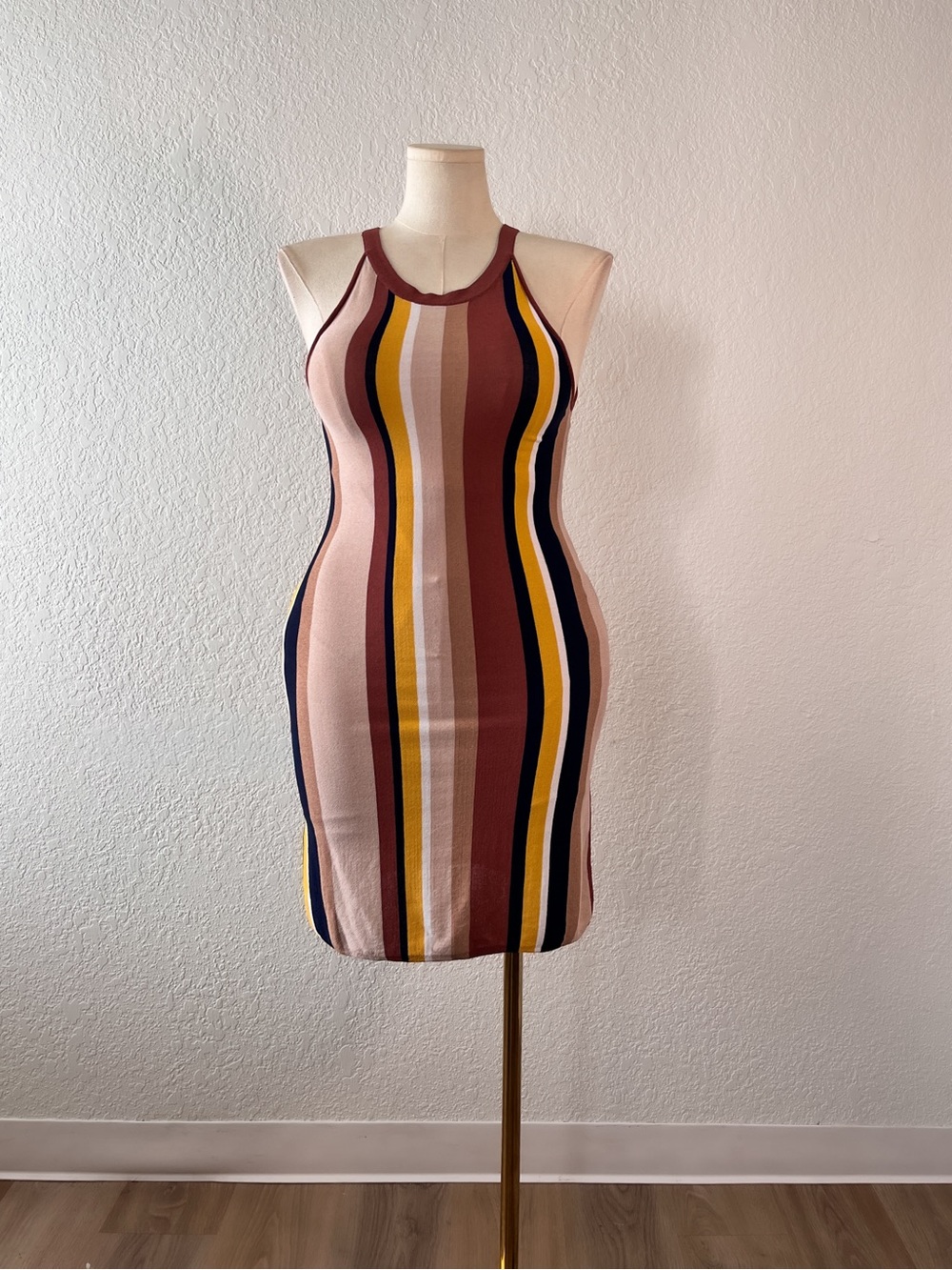 Striped Bodycon Tank Dress in Pink and Mustard